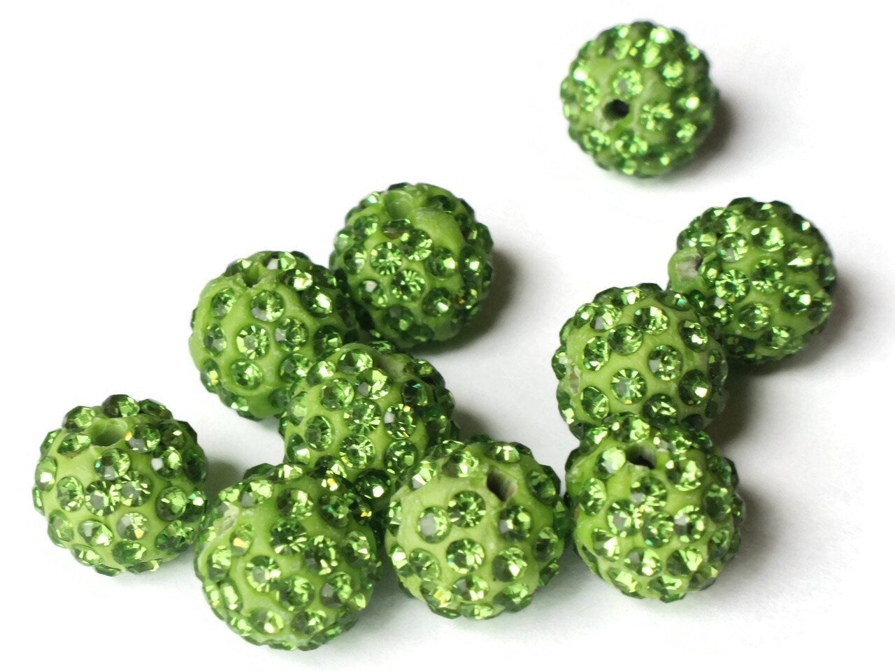 12mm Green Rhinestone Beads Round Polymer Clay Sparkle Beads Shamballa Beads Pave Gumball Bead
